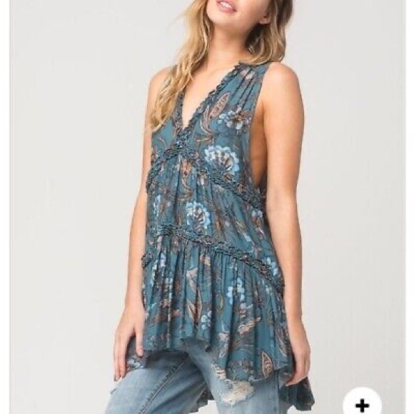 🌎Free People Floral Haze Hummingbird Turquoise Boho Tunic NWT~Small - Picture 11 of 13
